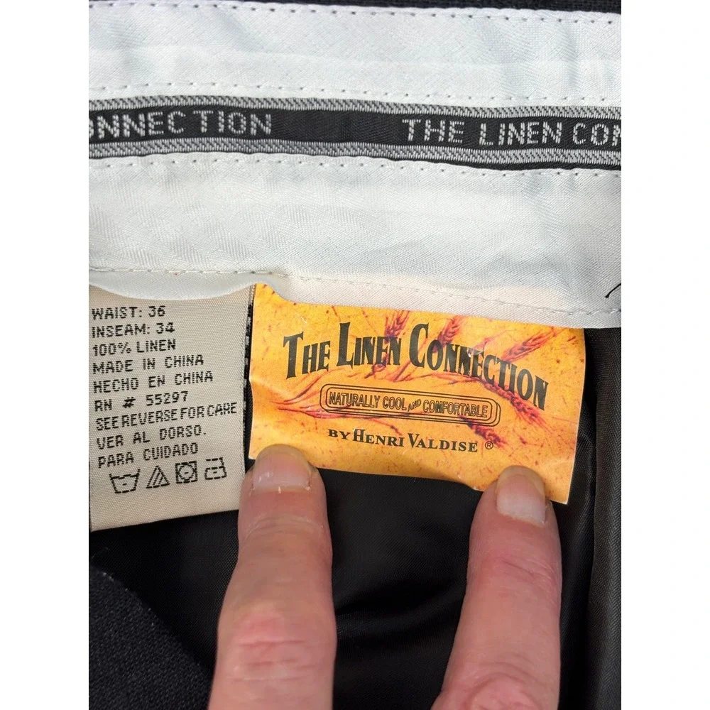 The Linen Connection Henri Valdise Mens Black 100% Linen Pleated Cuffed Pants 36